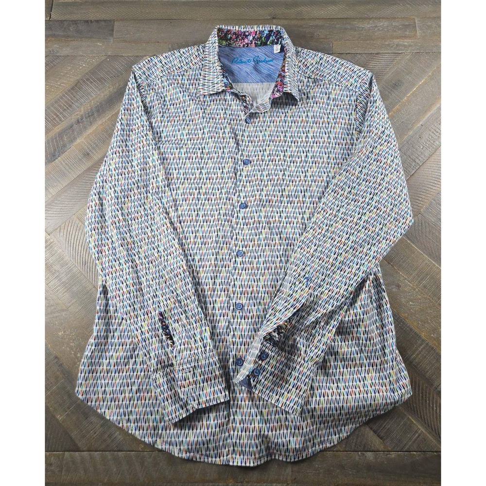 Robert Graham Mens Classic Fit Long Sleeve Button Down Multi Color Print Shirt L